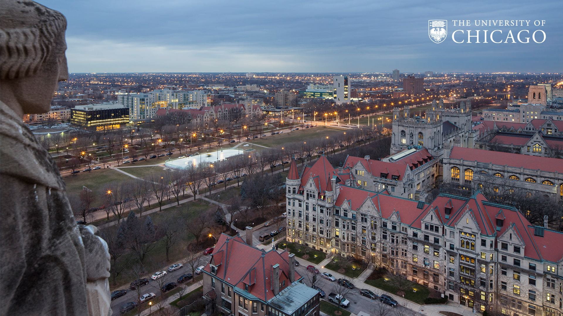 View from UChicago at dusk